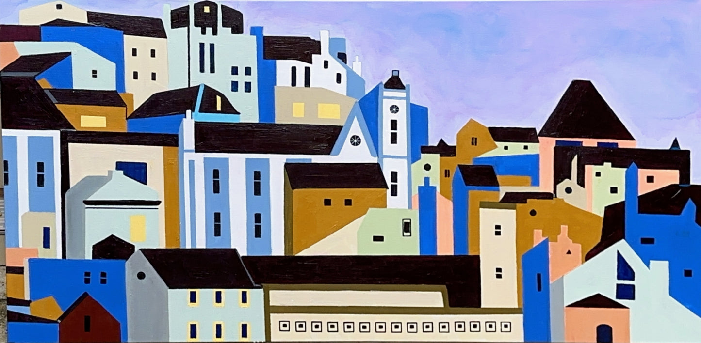 Original- Lisbon View in Blues, Browns, Whites and Greens