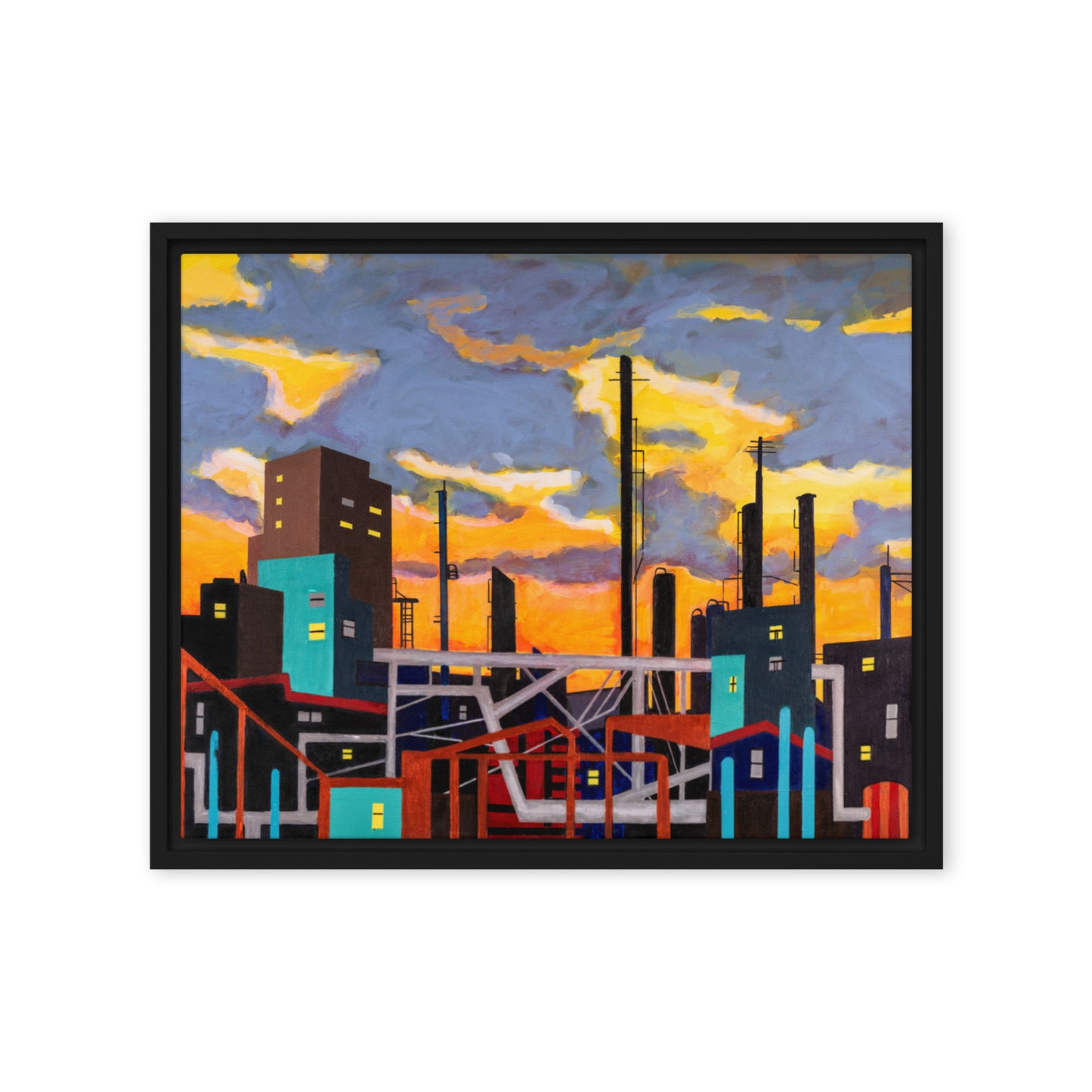 Framed canvas- Industrial City with Wild Sky