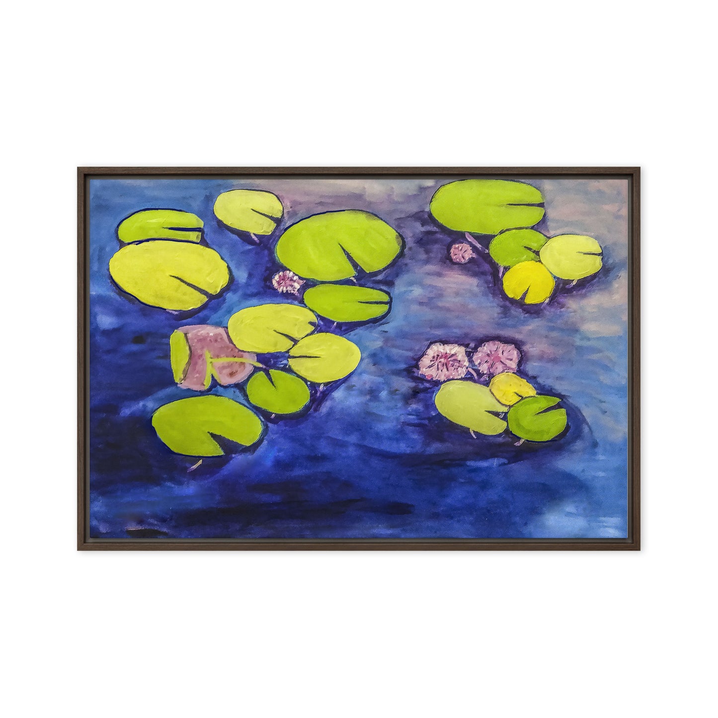 Framed Canvas- Waterlilies on a Blue Pond