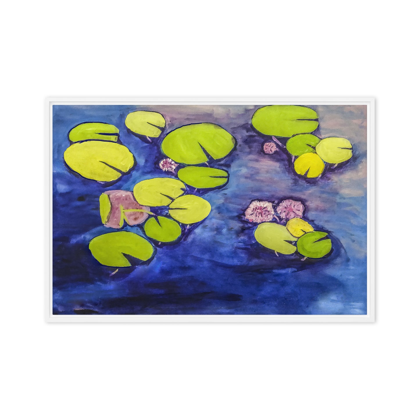 Framed Canvas- Waterlilies on a Blue Pond