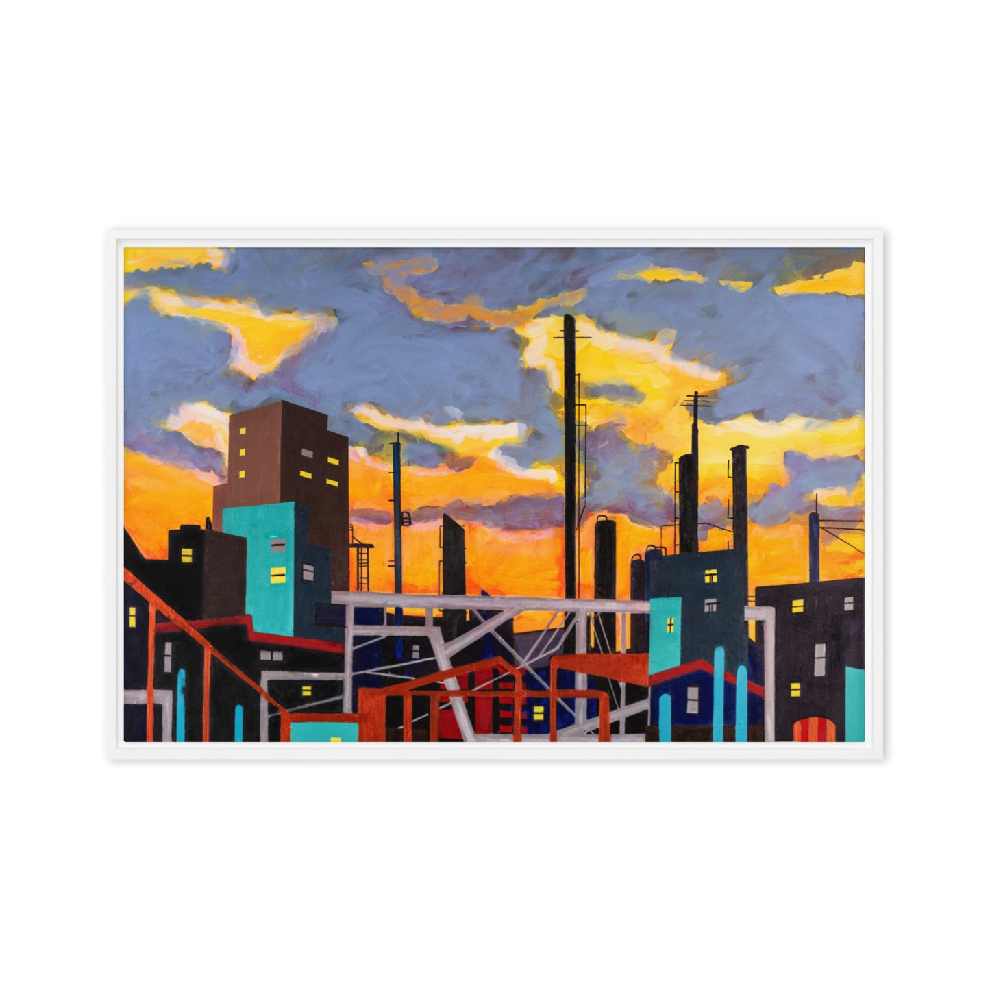 Framed canvas- Industrial City with Wild Sky