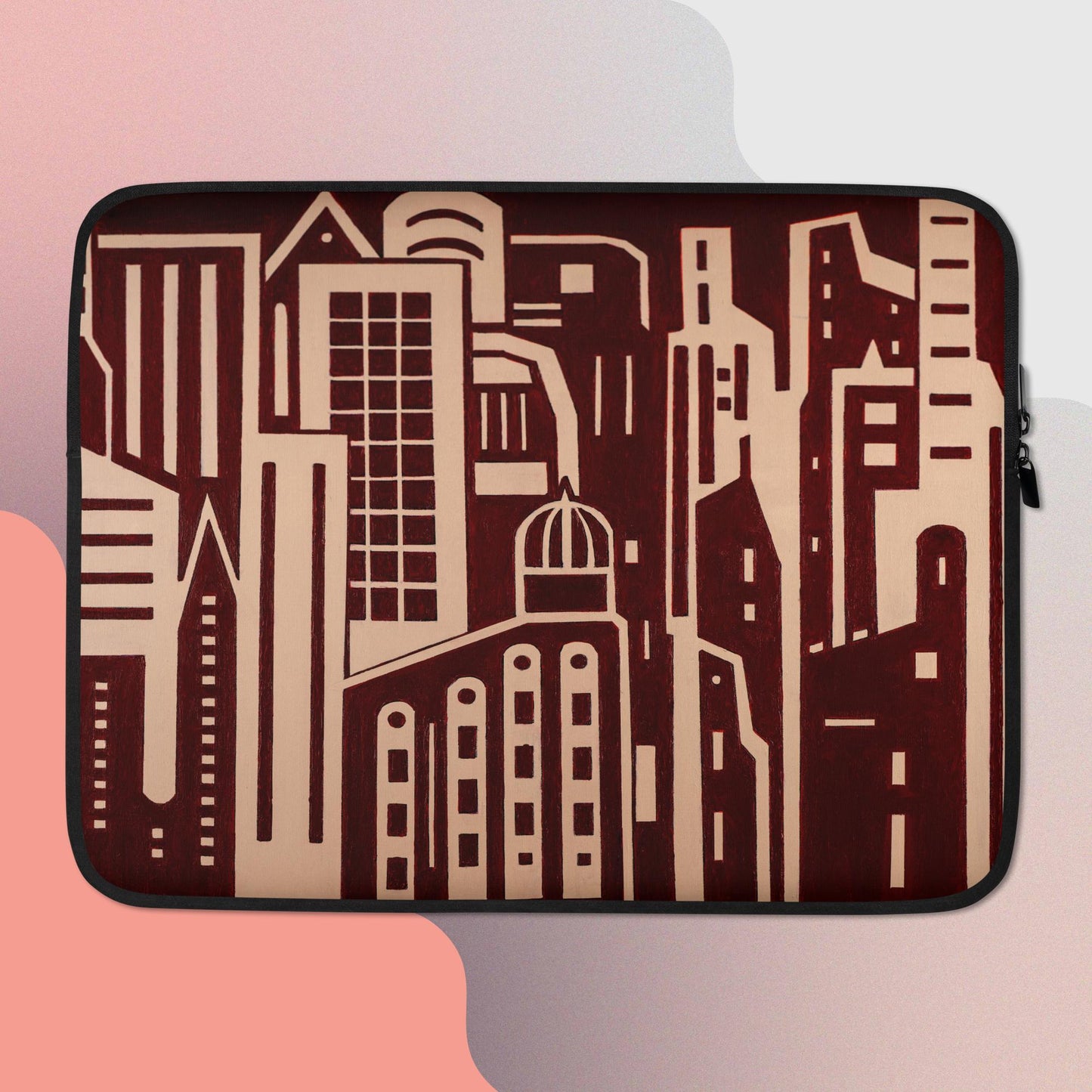 Laptop sleeve- City in Red and Beige
