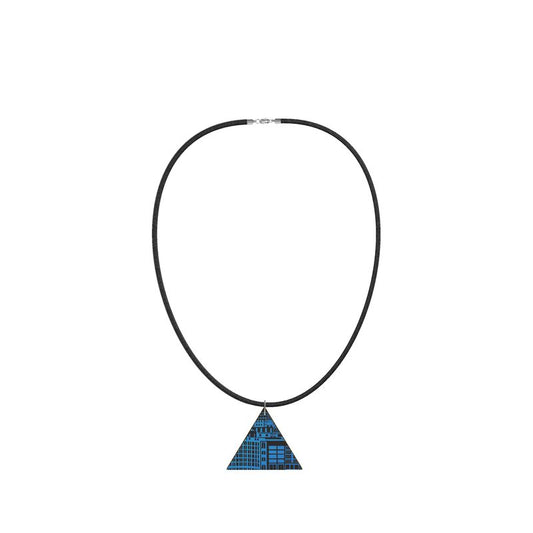 Wooden Pendant with Smaller Chain in Blue on Blue