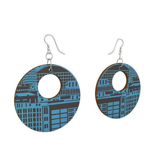 Wooden Earring in Blue on Blue