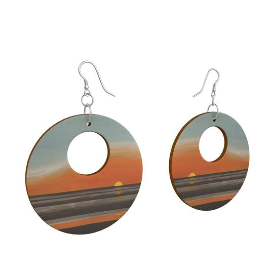 Wooden Earring with Sunset