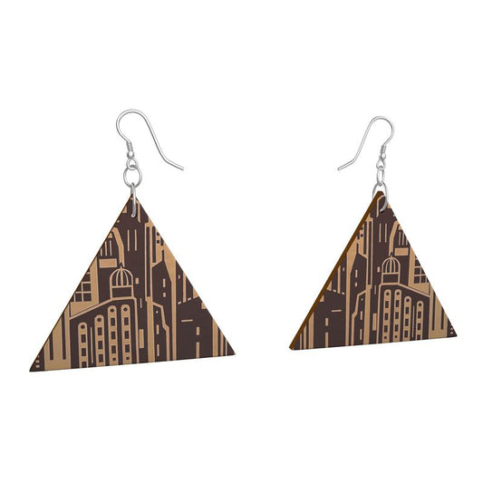 Wooden Earring Triangular in Maroon and Beige