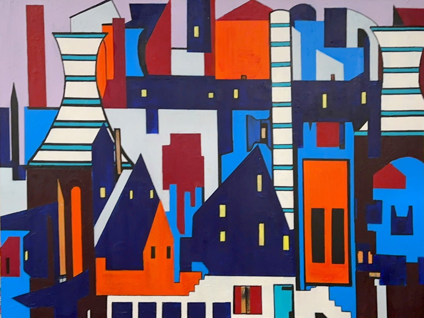 Original- Abstract of Industrial City in Vibrant Colors