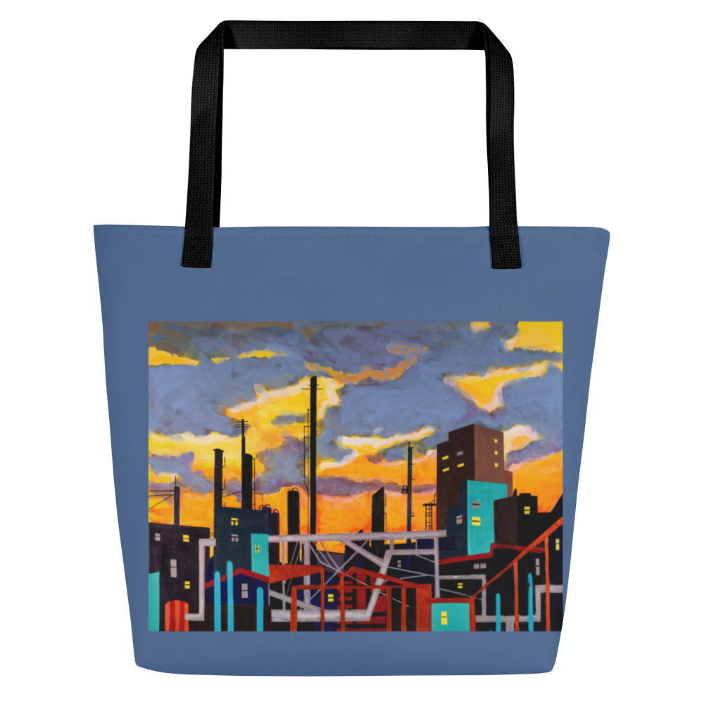 All-Over Print Large Tote Bag- Industrial City with a Wild Sky