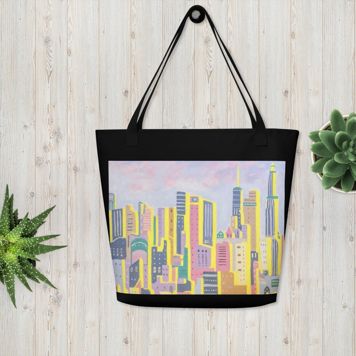 All-Over Print Large Tote Bag- New York in Pastels