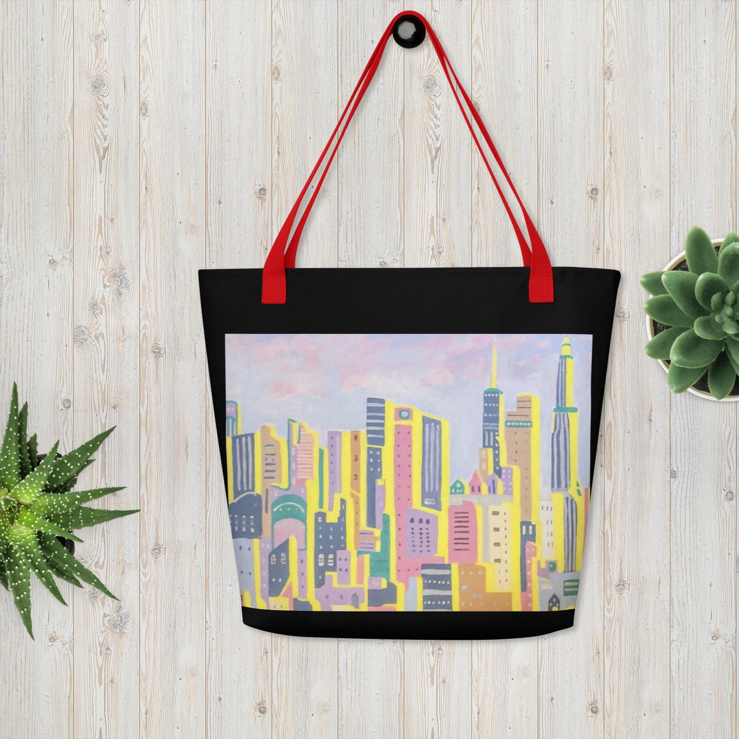 All-Over Print Large Tote Bag- New York in Pastels