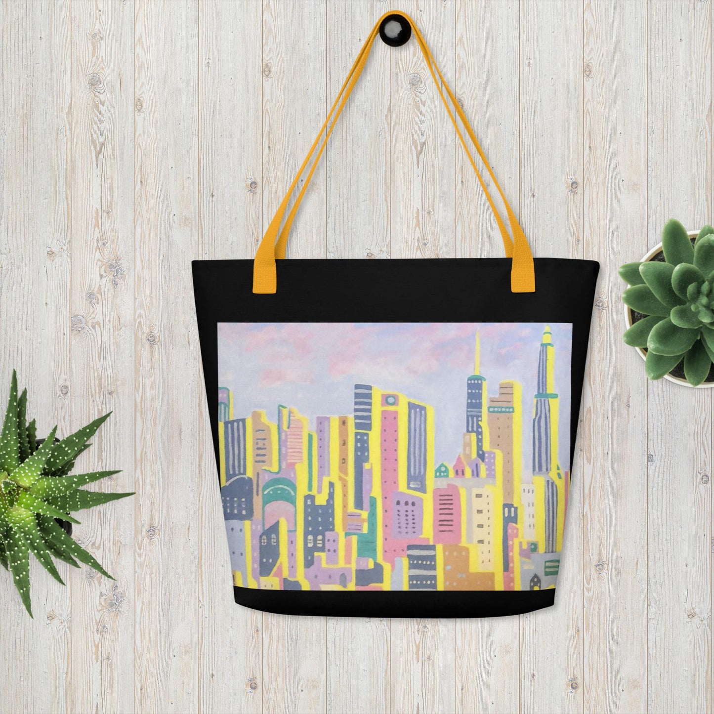 All-Over Print Large Tote Bag- New York in Pastels