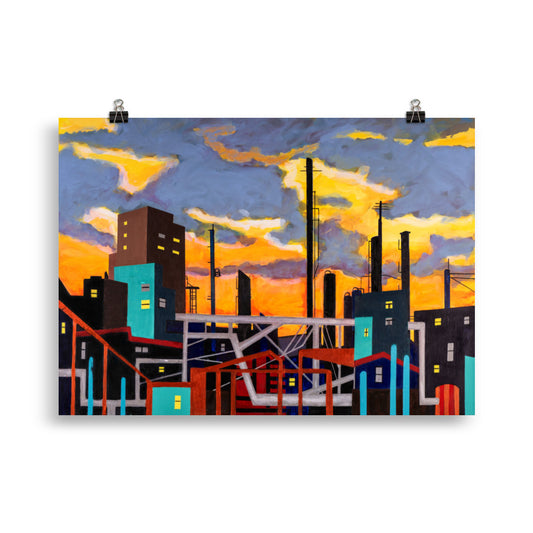 Poster- Industrial City with Wild Sky- Poster