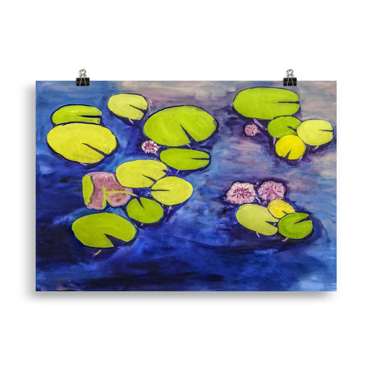 Poster- Waterlilies on a Blue Pond