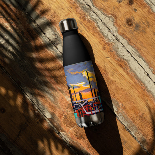 Stainless steel water bottle- Industrial City with Wild Sky