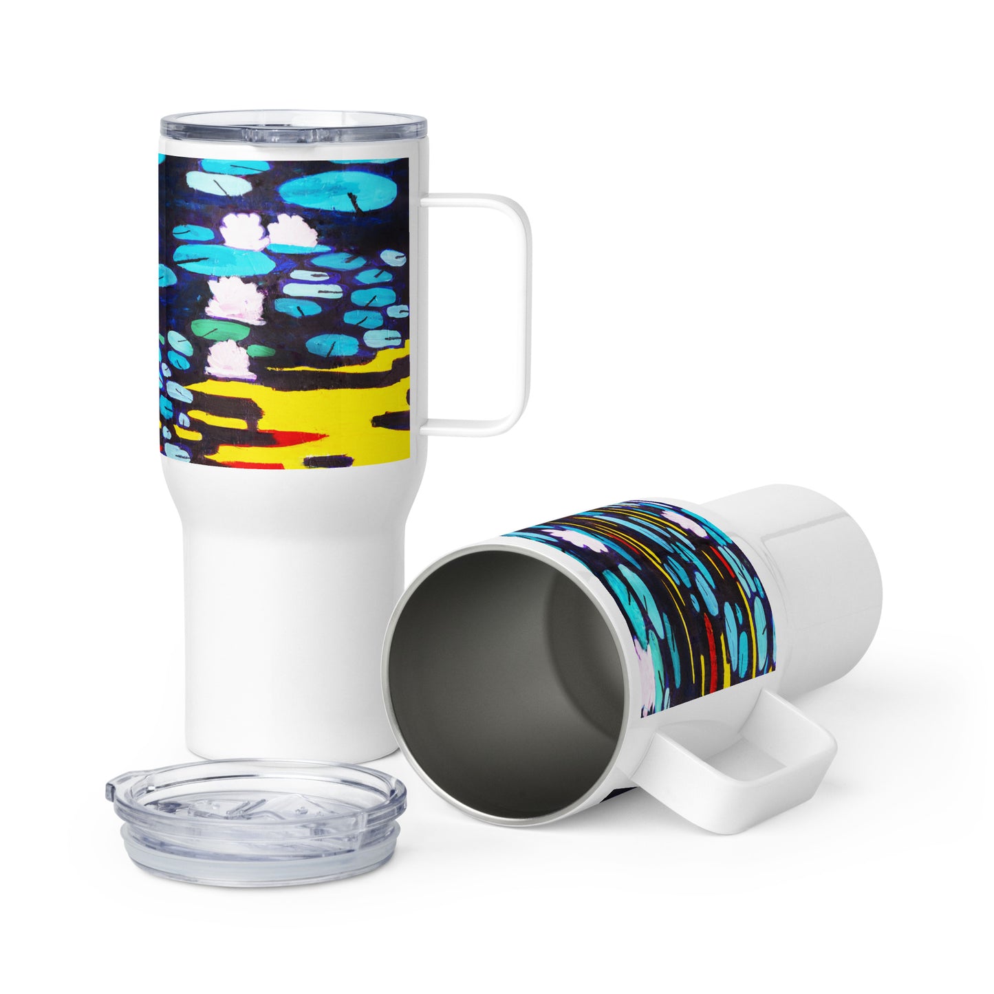 Travel mug with a handle- Waterlilies